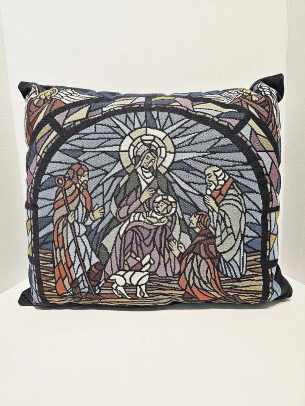 Christmas Tapestry Decorative Pillow ~ Jesus in the Manger/Holy Family